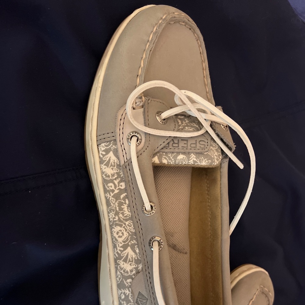 Sperry Boat Shoes; Gray; with plant pattern sides
